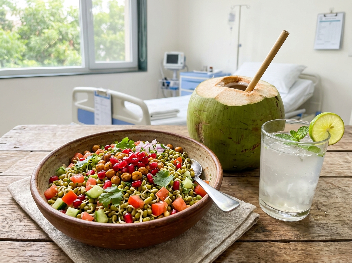 Moong Sprout Chaat and Coconut Water